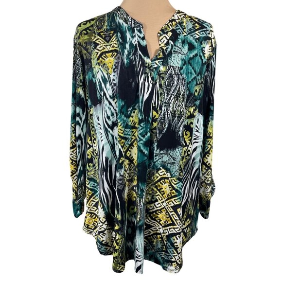 Est. 1946 Black Green Blouse Top Tunic Size 18/20 Knit Stretch - Picture 1 of 7